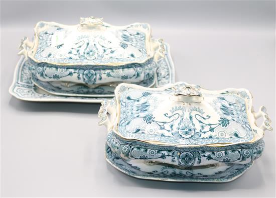 Pair of Staffordshire vegetable tureens, covers and stands